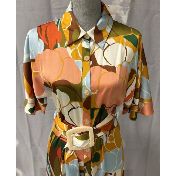 Zara Tortoiseshell Belted Shirt Dress Woman’s Size Small Abbott Elementary NWT - Picture 2 of 12
